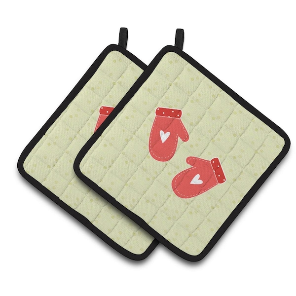 Carolines Treasures Oven Mitts on Green Pair of Pot Holders - BB7297PTHD