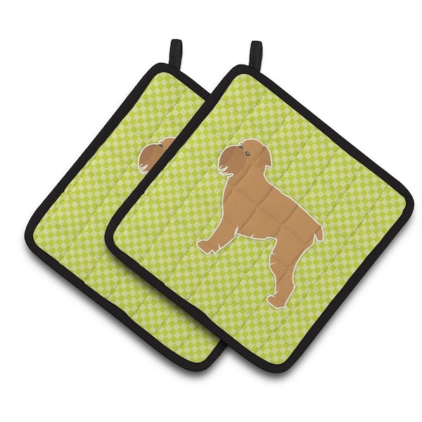 Carolines Treasures Brussels Griffon Checkerboard Green Pair of Pot Holders - BB3840PTHD