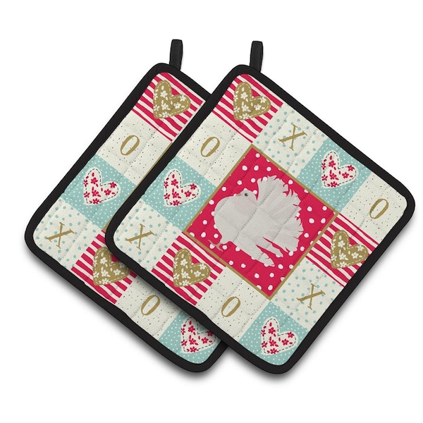 Carolines Treasures 7.5 x 7.5 in. Silver Fantail Pigeon Love Pair of Pot Holders - CK5377PTHD