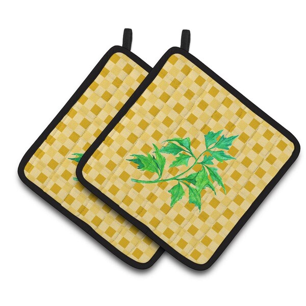 Carolines Treasures Celery on Basketweave Pair of Pot Holders - BB7192PTHD