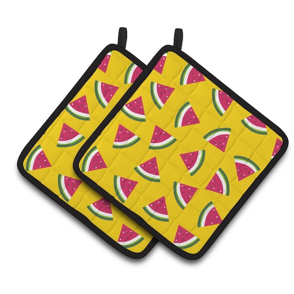 Carolines Treasures Watermelon on Yellow Pair of Pot Holders - BB5144PTHD