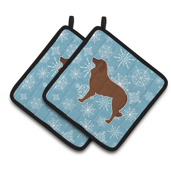 Carolines Treasures Winter Snowflake Portuguese Sheepdog Dog Pair of Pot Holders - BB3531PTHD