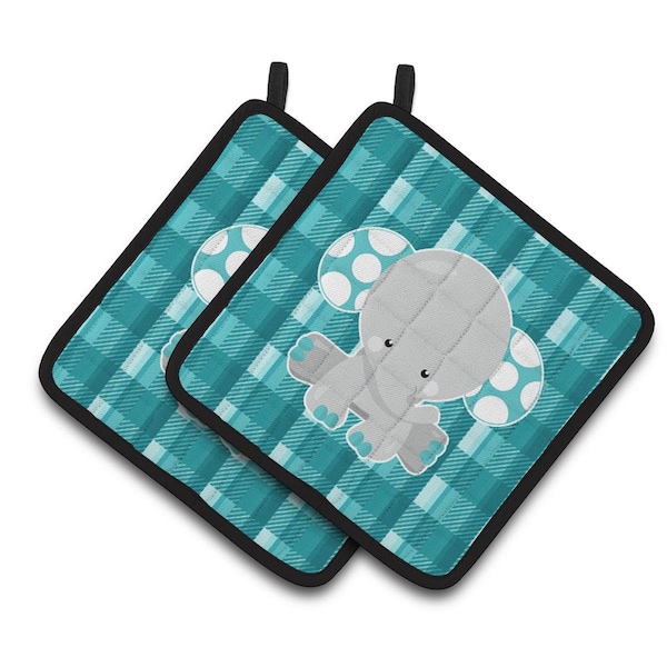 Carolines Treasures Plaid Elephant Pair of Pot Holders - BB6840PTHD