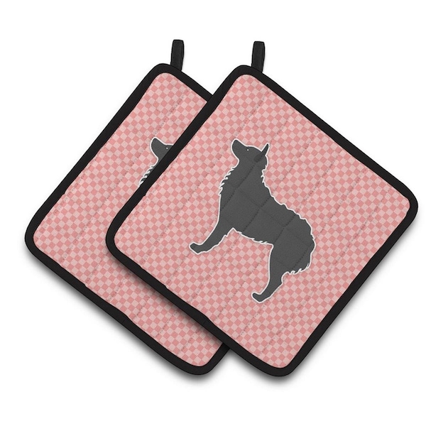 Carolines Treasures Croatian Sheepdog Checkerboard Pink Pair of Pot Holders - BB3621PTHD