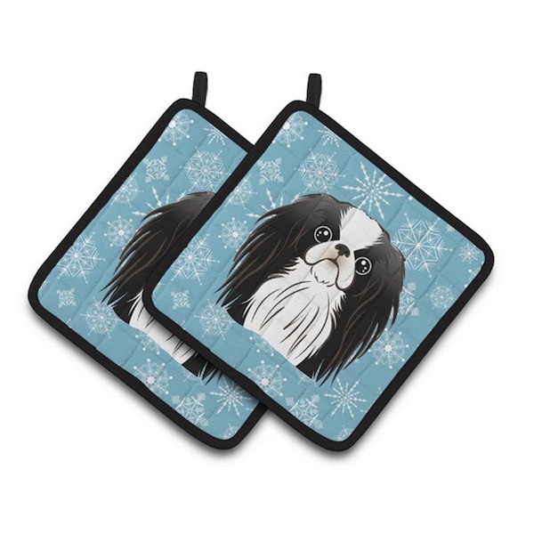 Carolines Treasures Snowflake Japanese Chin Pair of Pot Holders, 7.5 x 3 x 7.5 in. - BB1664PTHD