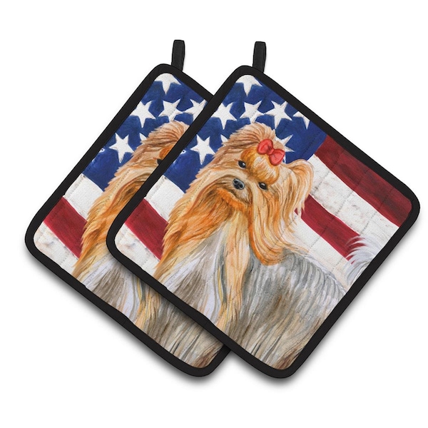 Carolines Treasures Yorkshire Terrier Patriotic Pair of Pot Holders - BB9685PTHD