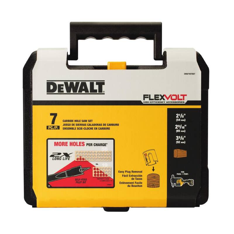 Kit de sierra de perforación de madera de carburo DEWALT FLEXVOLT de 7 piezas - DWAFV07SET