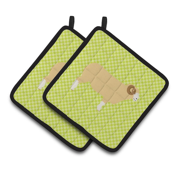 Carolines Treasures Horned Dorset Sheep Green Pair of Pot Holders - BB7806PTHD