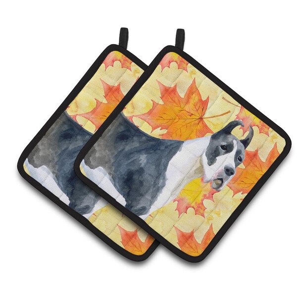 Carolines Treasures Harlequin Great Dane Fall Pair of Pot Holders - BB9904PTHD