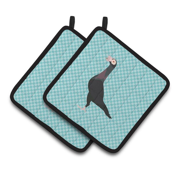 Carolines Treasures English Carrier Pigeon Blue Check Pair of Pot Holders - BB8119PTHD