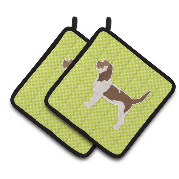 Carolines Treasures Grand Basset Griffon Vendeen Checkerboard Green Pair of Pot Holders - BB3790PTHD