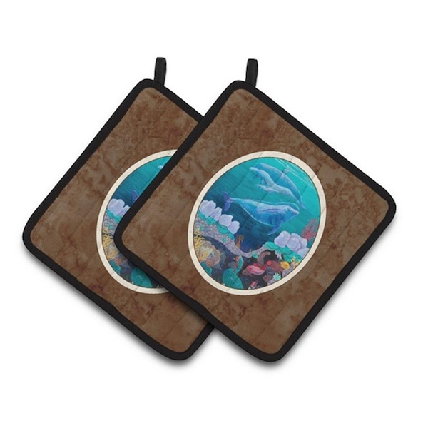Carolines Treasures Dolphin Familty Swimming Pair of Pot Holders, 7.5 x 3 x 7.5 in. - 7143PTHD