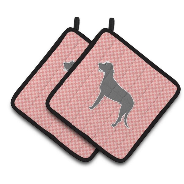 Carolines Treasures Irish Wolfhound Checkerboard Pink Pair of Pot Holders - BB3603PTHD