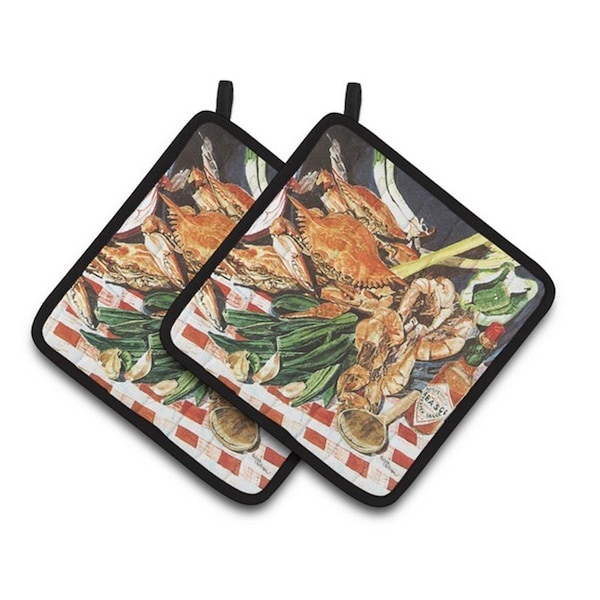 Carolines Treasures Crab Boil Pair of Pot Holders, 7.5 x 3 x 7.5 in. - 8537PTHD