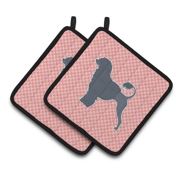Carolines Treasures Portuguese Water Dog Checkerboard Pink Pair of Pot Holders - BB3668PTHD
