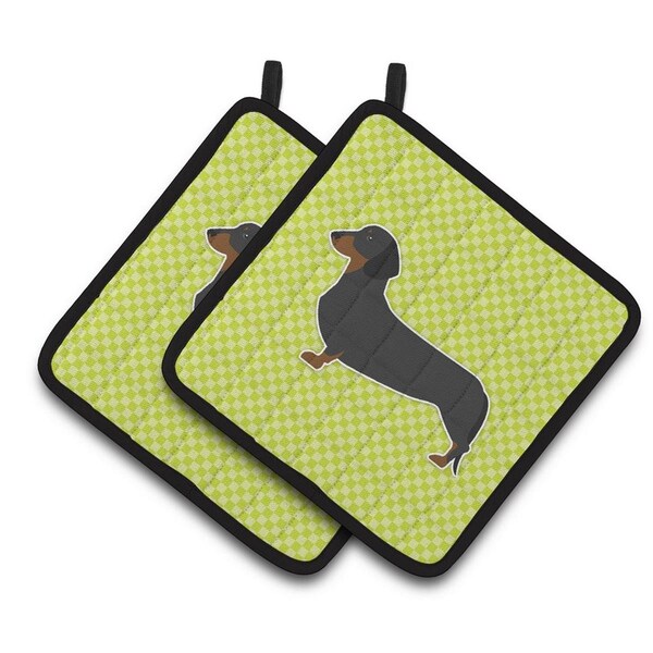 Carolines Treasures Dachshund Checkerboard Green Pair of Pot Holders - BB3782PTHD
