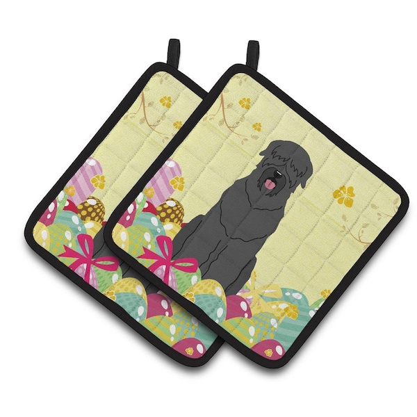 Carolines Treasures Easter Eggs Black Russian Terrier Pair of Pot Holders - BB6026PTHD