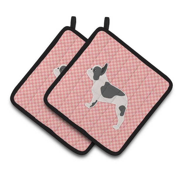Carolines Treasures French Bulldog Checkerboard Pink Pair of Pot Holders - BB3641PTHD