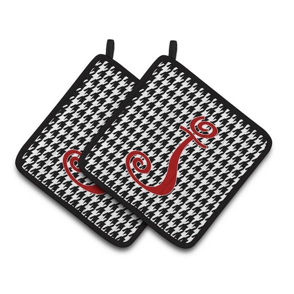 Carolines Treasures Monogram Initial J Houndstooth Black Pair of Pot Holders, 7.5 x 3 x 7.5 in. - CJ1035-JPTHD