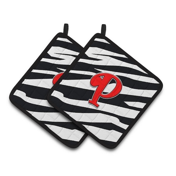 Carolines Treasures Monogram Initial P Zebra Red Pair of Pot Holders, 7.5 x 3 x 7.5 in. - CJ1024-PPTHD