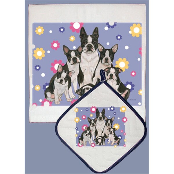Bakebetter Dish Towel and Pot Holder Set - Boston Terrier Family - BA2633767