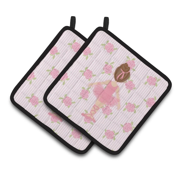 Carolines Treasures Ballerina Brunette Back Pose Pair of Pot Holders - BB5176PTHD