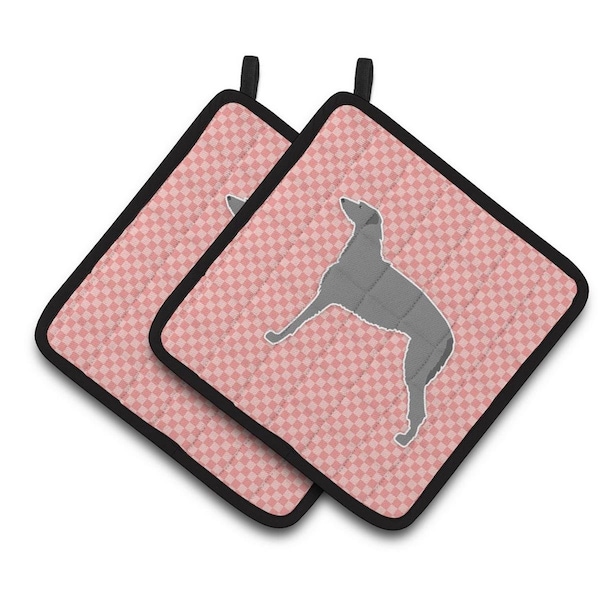 Carolines Treasures Scottish Deerhound Checkerboard Pink Pair of Pot Holders - BB3596PTHD
