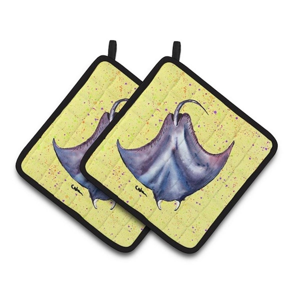 Carolines Treasures Stingray on Yellow Pair of Pot Holders, 7.5 x 3 x 7.5 in. - 8531PTHD