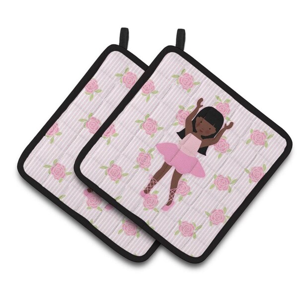 Carolines Treasures Ballerina African American Long Hair Pair of Pot Holders - BB5180PTHD