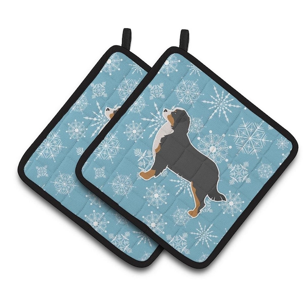 Carolines Treasures Winter Snowflake Bernese Mountain Dog Pair of Pot Holders - BB3519PTHD
