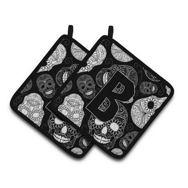 Carolines Treasures Carolines Treasures CJ2008-BPTHD Letter B Day of the Dead Skulls Black Pair of Pot Holders; 7.5 x 3 x 7.5 in. - CJ2008-BPTHD