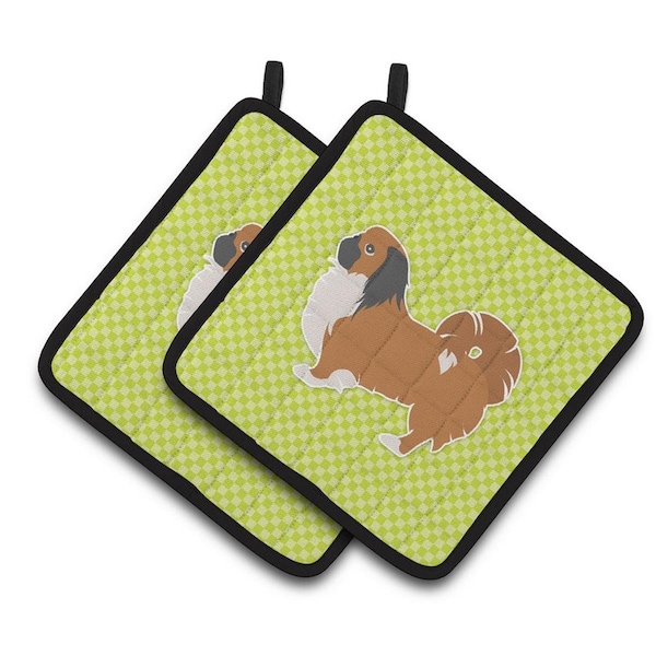 Carolines Treasures Pekingese Checkerboard Green Pair of Pot Holders - BB3838PTHD