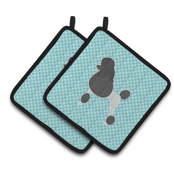 Carolines Treasures Poodle Checkerboard Blue Pair of Pot Holders - BB3739PTHD