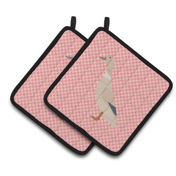 Carolines Treasures West Harlequin Duck Pink Check Pair of Pot Holders - BB7858PTHD