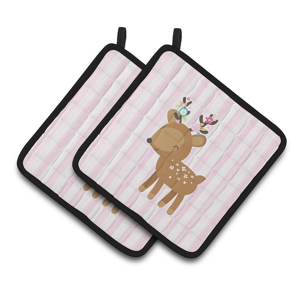 Carolines Treasures Deer in Pink Stripes Pair of Pot Holders - BB6934PTHD