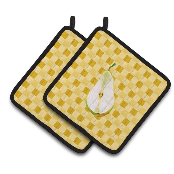 Carolines Treasures Sliced Pear on Basketweave Pair of Pot Holders - BB7244PTHD