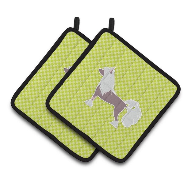 Carolines Treasures Chinese Crested Checkerboard Green Pair of Pot Holders - BB3843PTHD