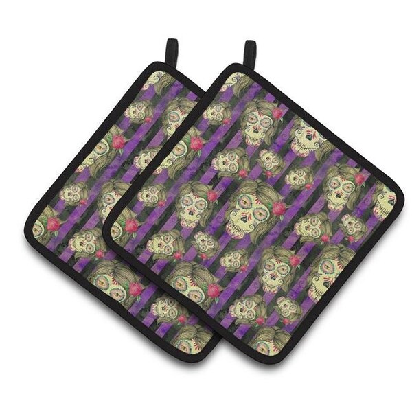 Carolines Treasures Carolines Treasures BB7519PTHD Watecolor Day of the Dead Halloween Pair of Pot Holders - BB7519PTHD