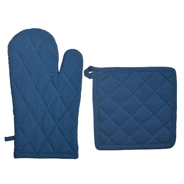 Dunroven House Dunroven House ORK104MP-PB Quilted Oven Mitt & Potholder Set; Provencal Blue - ORK104MP-PB