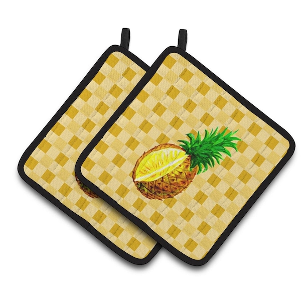 Carolines Treasures Whole Pineapple Cut on Basketweave Pair of Pot Holders - BB7247PTHD