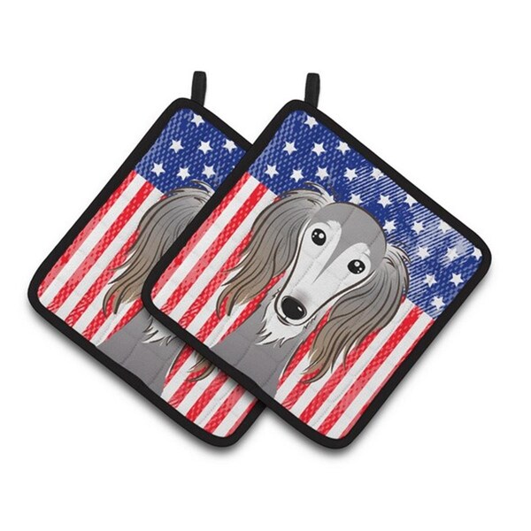 Carolines Treasures American Flag and Saluki Pair of Pot Holders, 7.5 x 3 x 7.5 in. - BB2159PTHD