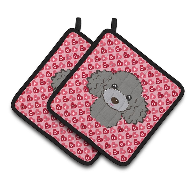 Carolines Treasures Silver Gray Poodle Hearts Pair of Pot Holders - BB5329PTHD