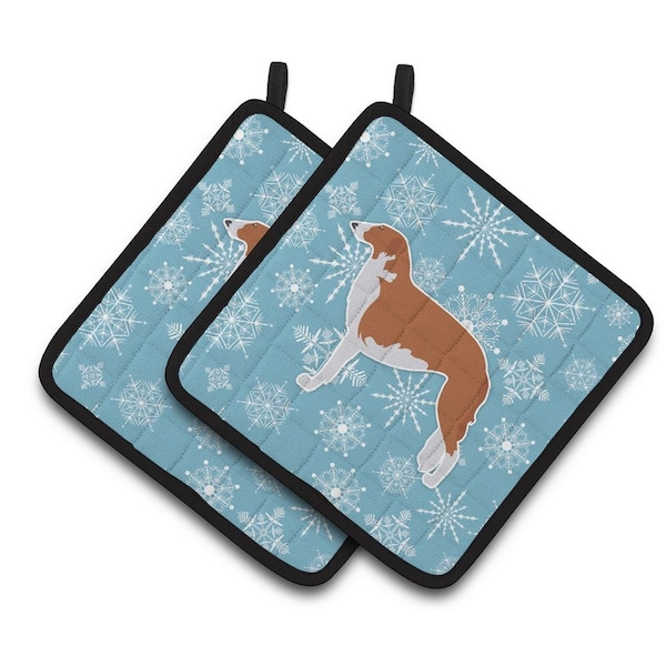 Carolines Treasures Winter Snowflake Borzoi Russian Greyhound Pair of Pot Holders - BB3499PTHD