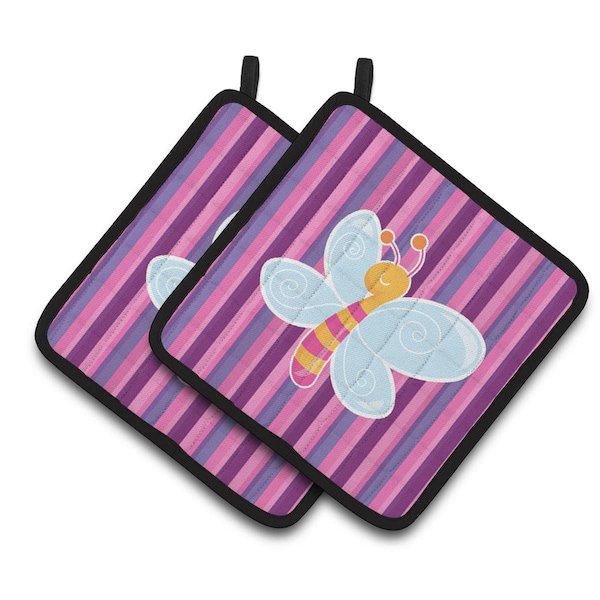 Carolines Treasures Dragonfly in Pink Stripes Pair of Pot Holders - BB6916PTHD