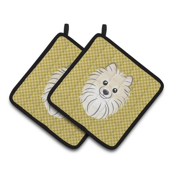 Carolines Treasures Tan Checkered Pomeranian Pair of Pot Holders, 7.5 x 3 x 7.5 in. - BB1135PTHD