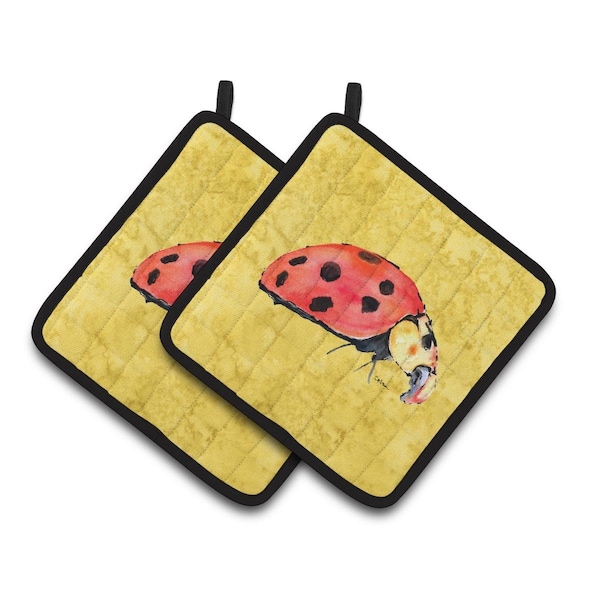 Carolines Treasures Lady Bug on Yellow Pair of Pot Holders - 8867PTHD