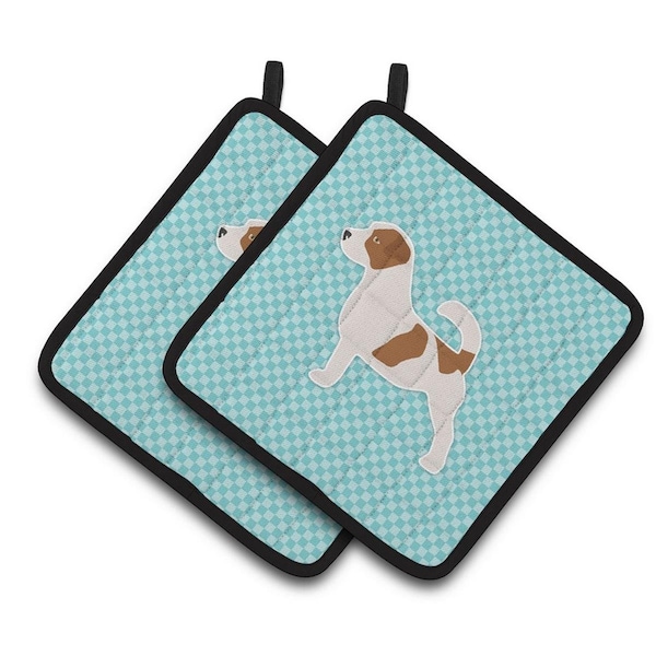 Carolines Treasures Jack Russell Terrier Checkerboard Blue Pair of Pot Holders - BB3707PTHD