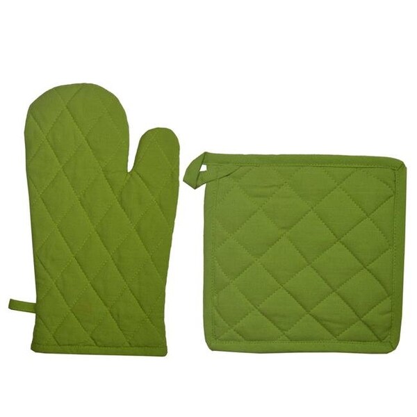 Dunroven House Dunroven House ORK104MP-LMG Quilted Oven Mitt & Potholder Set; Lime Green - ORK104MP-LMG