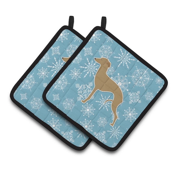 Carolines Treasures Winter Snowflake Italian Greyhound Pair of Pot Holders - BB3514PTHD