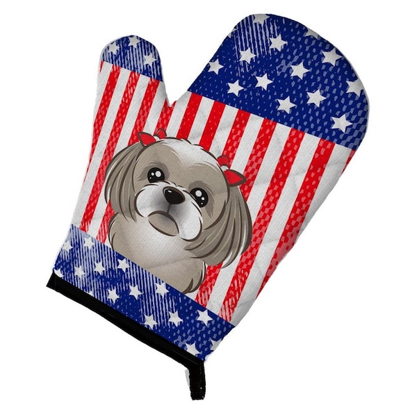 Carolines Treasures American Flag and Gray Silver Shih Tzu Oven Mitt - BB2180OVMT
